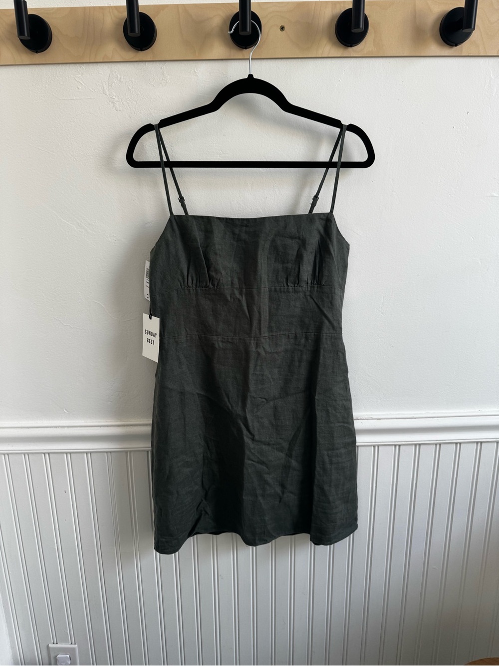 Sunday Best Olive Green Linen-Blend Spaghetti Strap Mini Dress